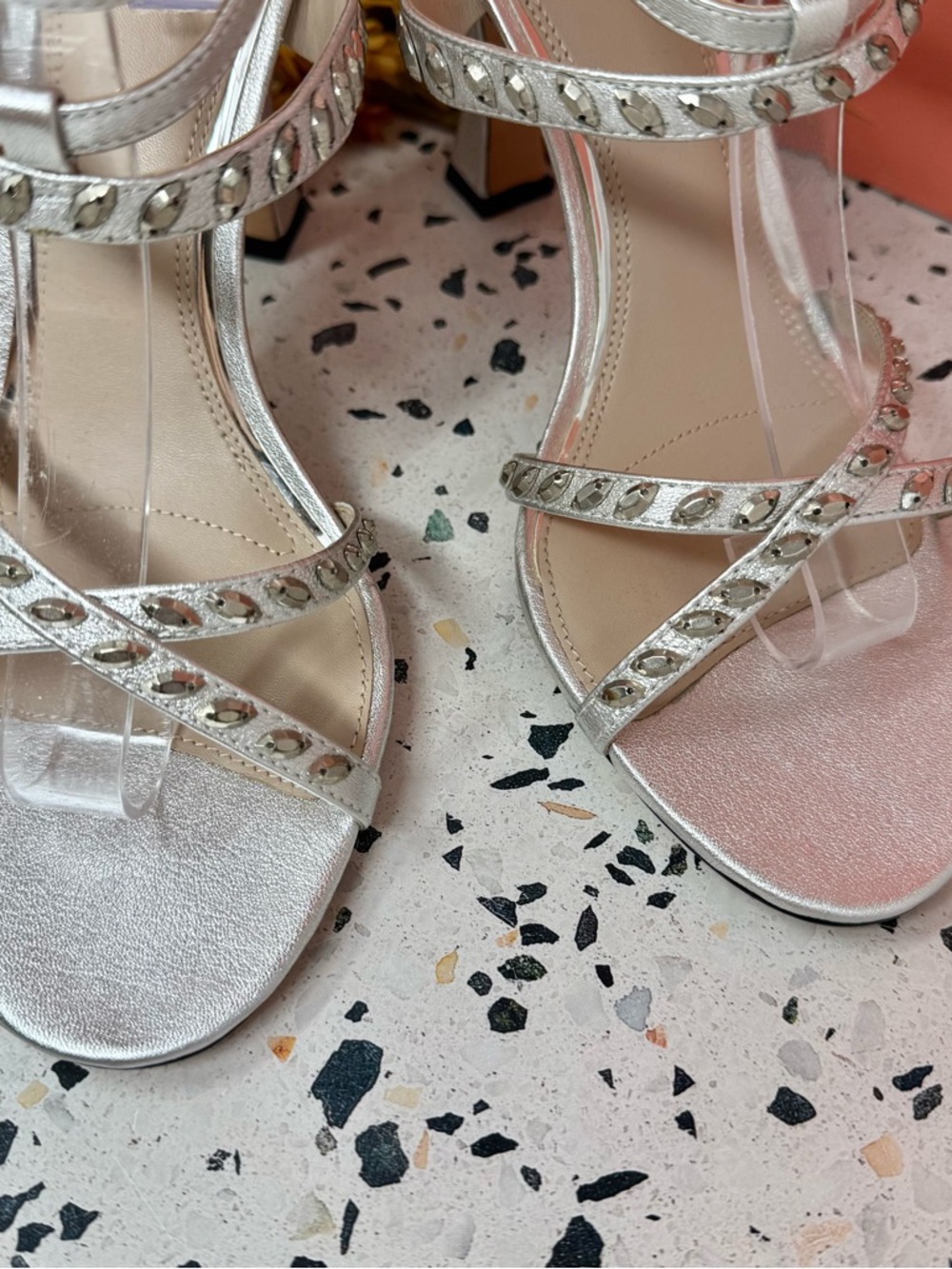 Paige Wellie Silver Rhinestone Strappy Heels Size 10 Wedding Guest Prom - Picture 3 of 13